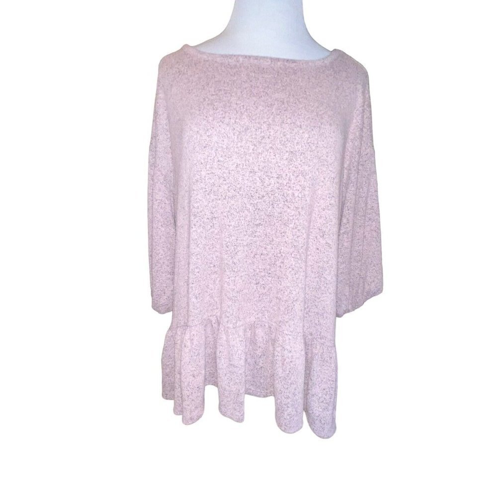 Kim‎ & Cami Women Medium Purple Babydoll Ruffled Peplum Round Neck Sweater Top